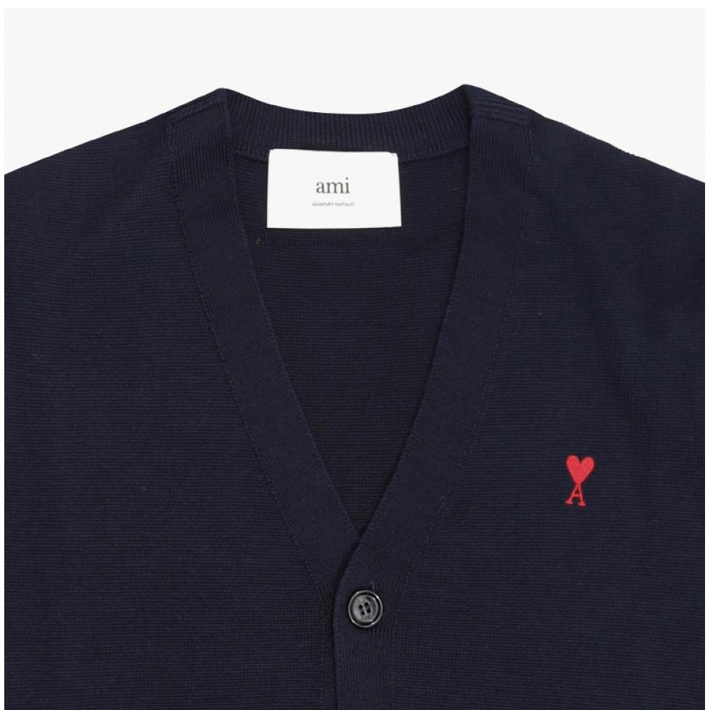 Ami Small Heart Logo V Neck Men S Cardigan Hkc361 001 414
