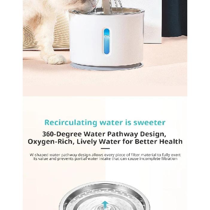 New 3.2L Stainless Steel Cat Water Fountain, USB Auto Smart Pet Drinking Fountain with Visual Water Window, Silent Pump for Cats