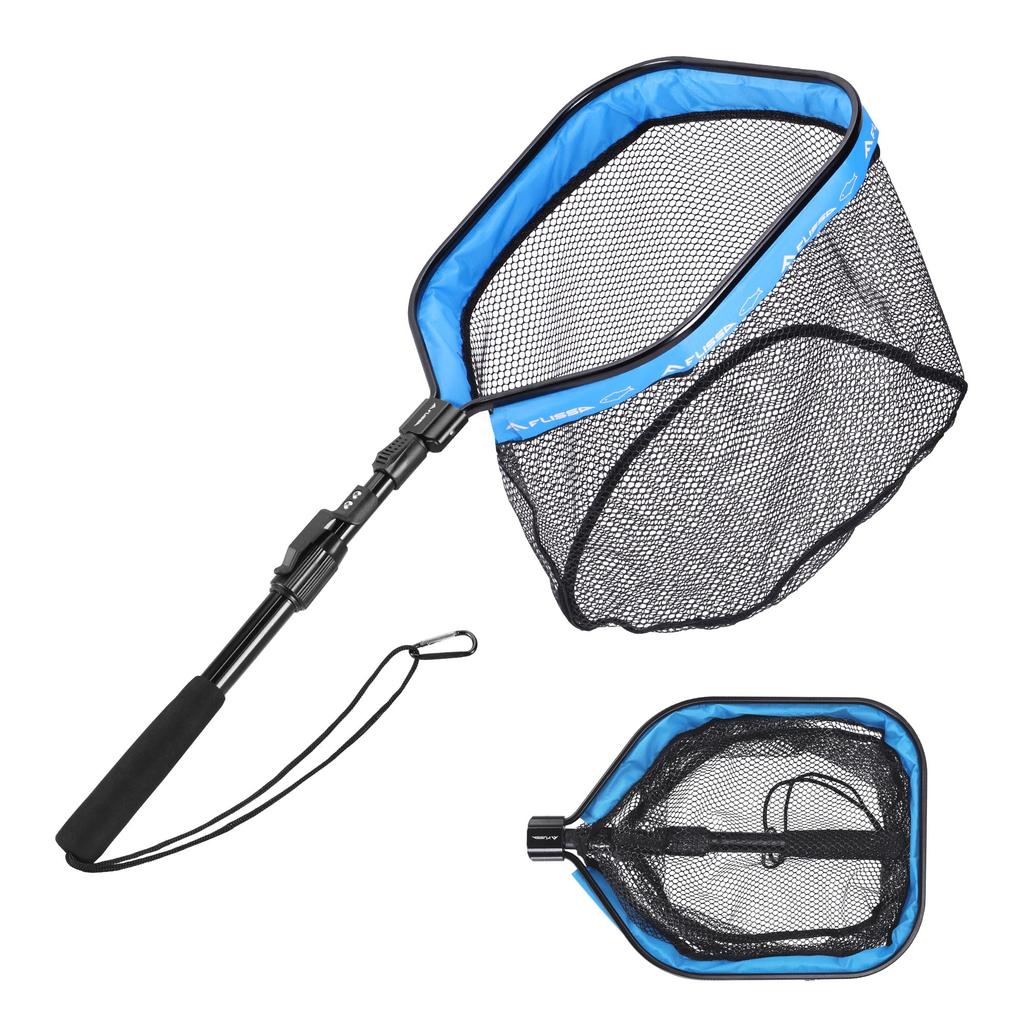 FLISSA Ball Net Landing Net, Telescopic, Foldable, Fishing Net, Rubber Net, Adjustable, Lightweight, Aluminum Alloy Handle, Carabiner Included, Comes