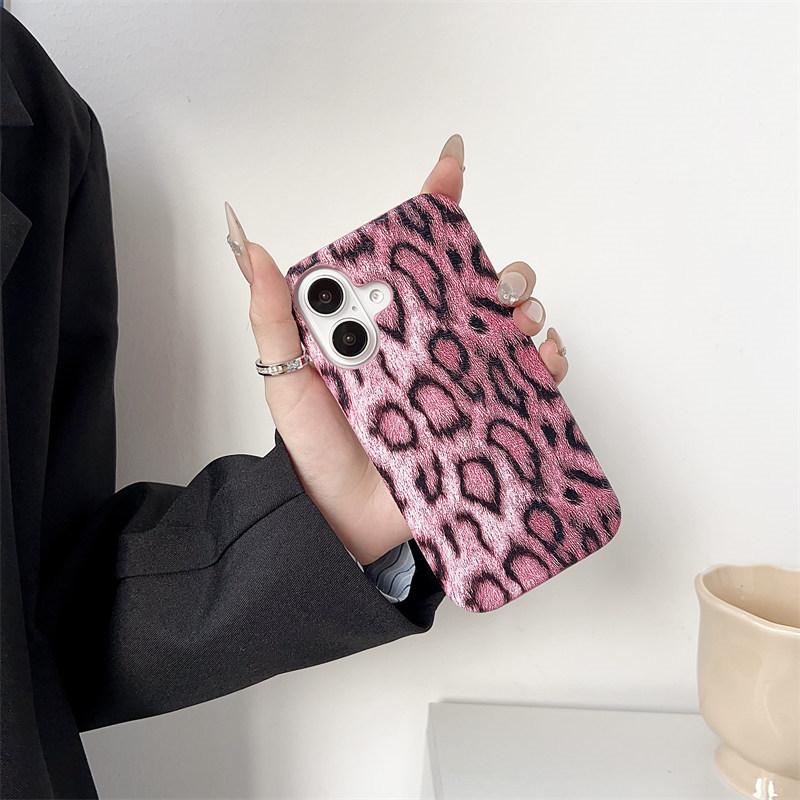 Sexigt läder leopardtryck halvskal för iPhone 16 Pro Max 15 14 Plus 13 12 Pro 11 fallskyddsskydd