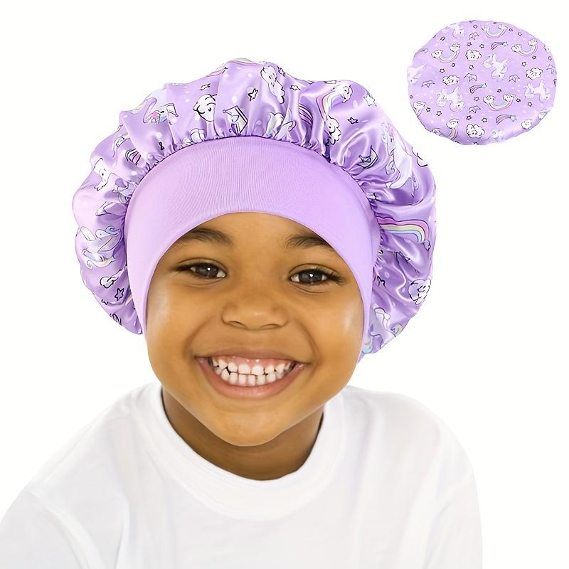 Cuffietta da Notte in Raso Stampata a Cartoni Animati con Unicorno per Bambini, Morbido Cuffia Seta Protezione Capelli per Bambini Piccoli e Neonati, Accessorio Pigiama per Bambine
