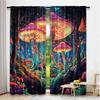 2Pcs Mushroom Curtain Boho Curtains For Cute Mushroom Mother Curtains Blue Forest Landscape Curtain For Bedroom Living Room