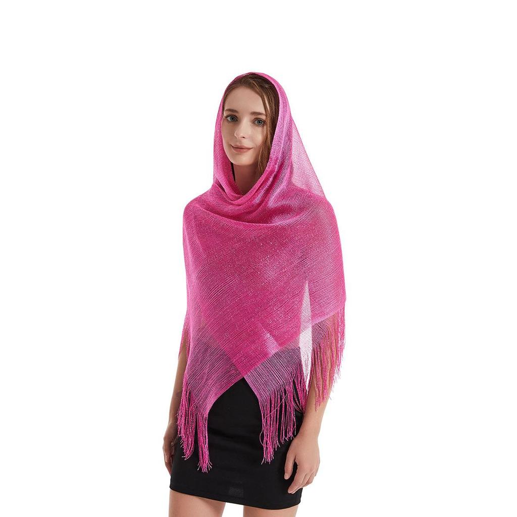 Damen Abend-Schal mit Gold- und Silberfäden und Quasten, Umhang-Design, Leicht mit Trägern, Ausgeschnittenes Bolero-Style.