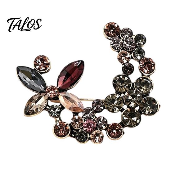 Women Brooch Pin Vintage Flower Pin, Floral Wreath Lapel with Colorful Rhinestones, Jewelry Accessory for Clothing Dress Coat Bags Scarves