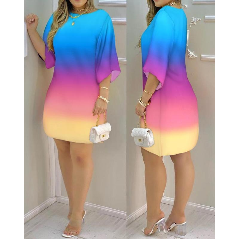 

YYFS Женские модные летние весенние платья с цветочным принтом, рукавами 3/4, круглым вырезом и свободной талией M