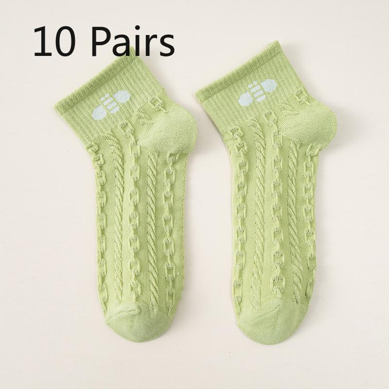 10 Pairs of Women's Autumn Color Striped Casual Small Fresh Sweat Absorbing Breathable Sports White Socks