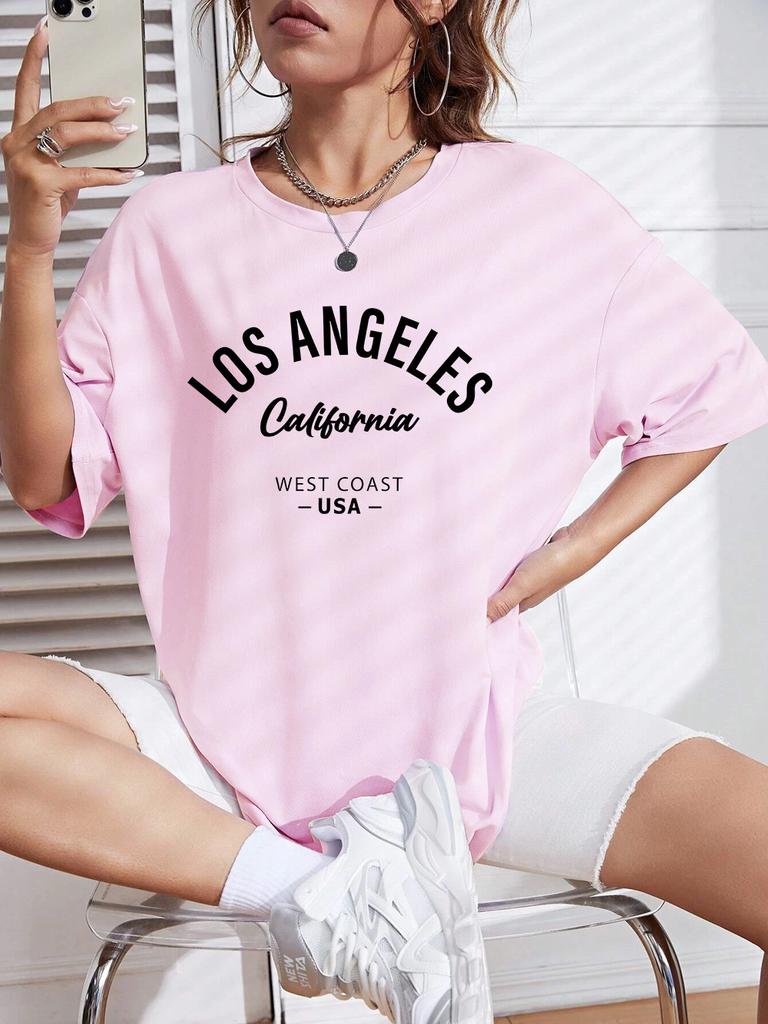 Los Angeles California Usa Printing TShirts Womens Summer Cotton Short Sleeve Tees Loose ONeck Comfortable Tops Casual Clothes