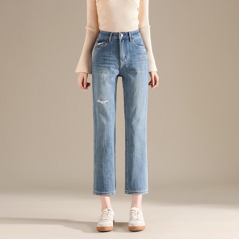 

RAIN.CUN Women s Ripped High-Waist Slim-Fit Ankle Jeans 29