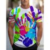 Men's 3D Printed T-shirt with Bright Handprint Design, Perfect for Casual Outings