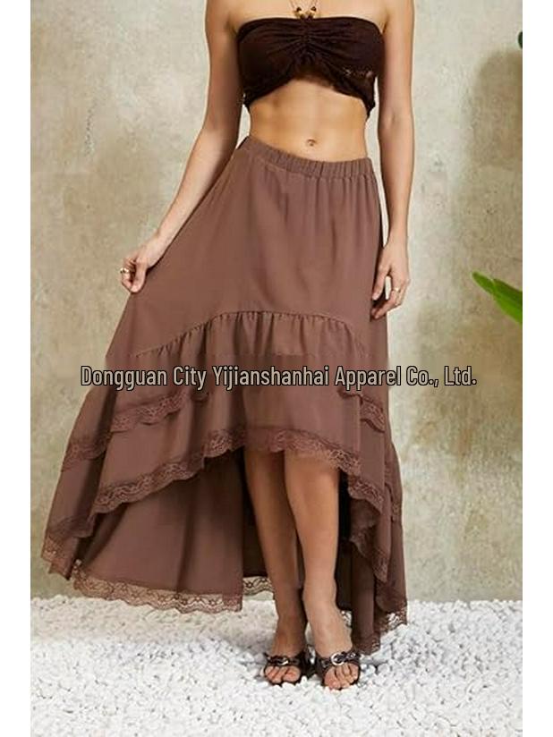 2026 Bohemian Style Printed Waist-Cinched Retro Short Skirt with Elegant Long Lace Design