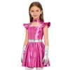 Kinderen Meisjes Buitenaards Cosplay Kostuum Uitgesneden Vliegende Mouw Metallic A-lijn Jurk met Handschoenen voor Halloween Robot Buitenruimte Feest