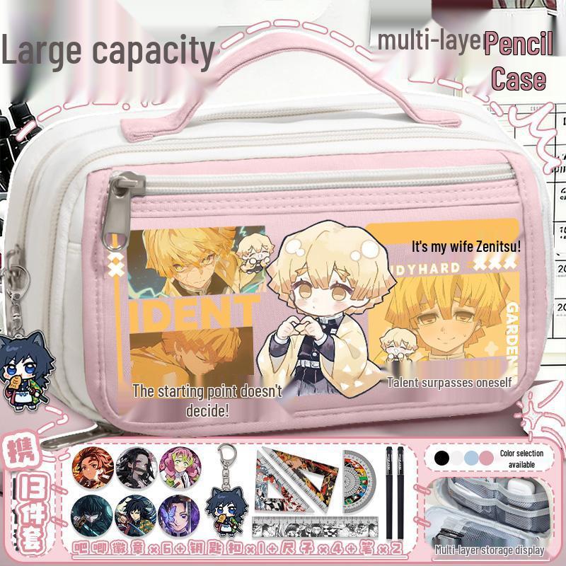 Demon Slayer Mehrschichtiger Federmäppchen - Nezuko, Shinobu, Mitsuri, Muichiro Design, Große Kapazität für Grundschüler