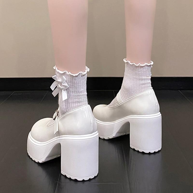 Womens Fashion Platform Pumps Super High Heels Buckle Strap Mary Jane Shoes Goth Thick Heeled Party