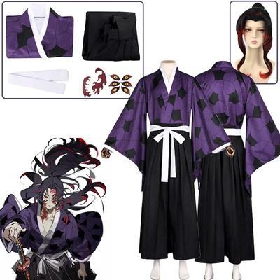 Anime Dämon Slayer Kokushibo Kostüm Kokushibo Cosplay Kimono Tattoo Perücke Halloween Party Karneval Rolle Spielen Outfits Perücken