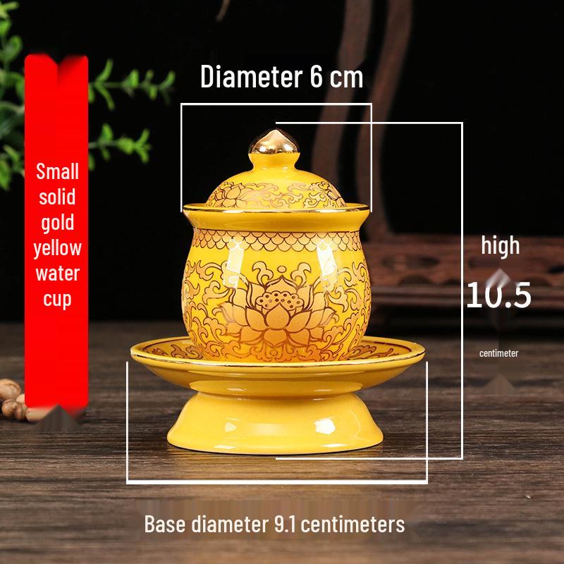 Coppa per Acqua per Altare Buddista in Ceramica di Loto con Mantra della Grande Compassione - Tazza per Offerte a Guanyin