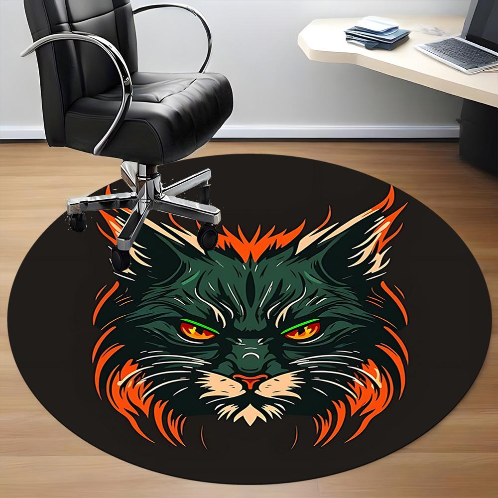 1pc Feline Flame Office Round Area Rug, Indoor Mat Suitable For Office, Under Office Chairs Bedroom Living Room Home Decor, Room Deco