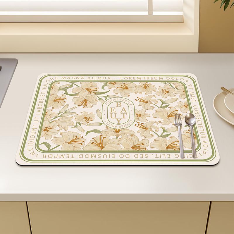 Kitchen Drain Mat Countertop Diatom Mud Absorbent Mat Dishes Water Control Mat Coffee Mat Desktop Insulation Tea Mat