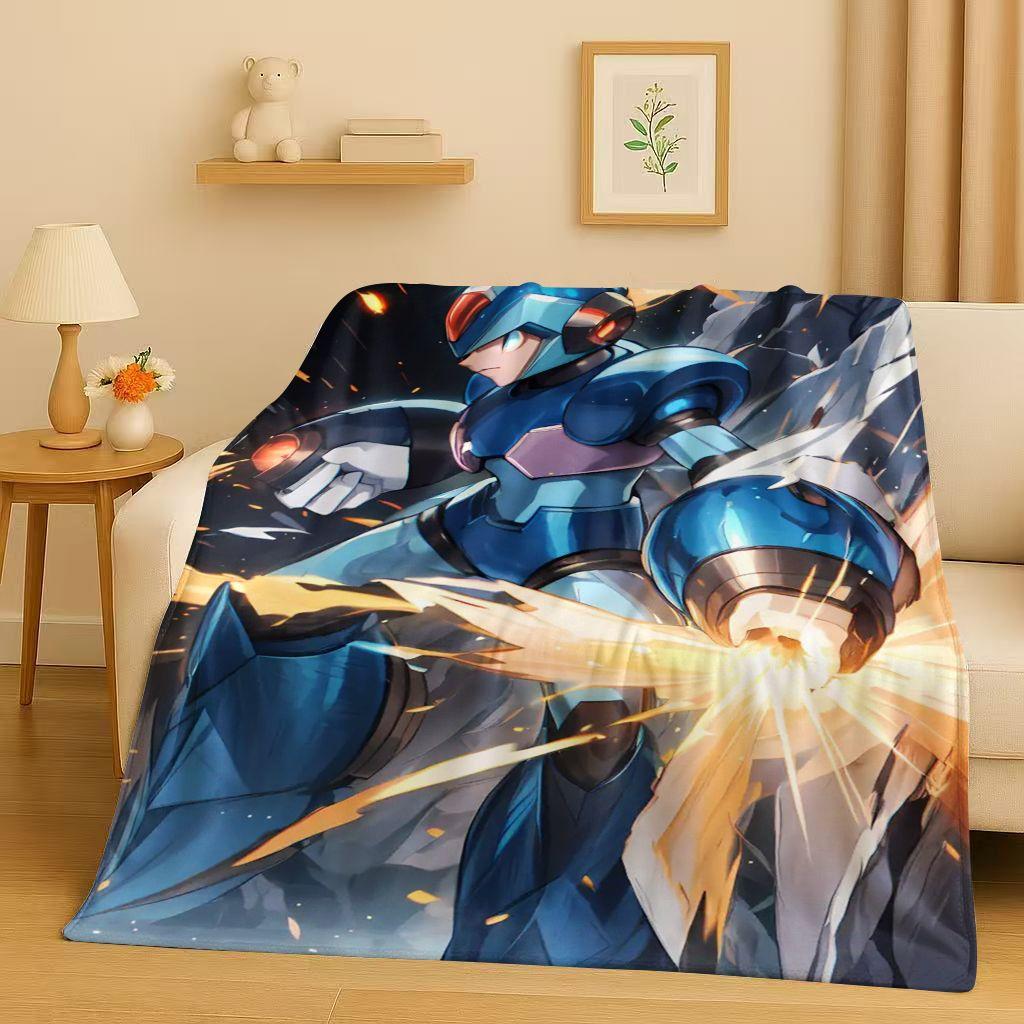 Classic Game Rockman Mega Man Flannel Blanket,Ultra Soft Warm Plush Throw for Home Bedroom Bed Sofa Cover Office Travel Picnic