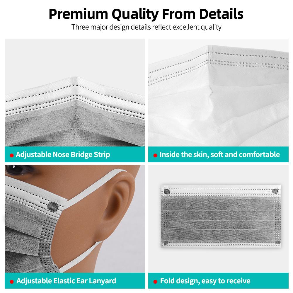 10-200 Stück Aktivkohlemaske 4-lagige Atemschutzmaske für Erwachsene Staubdichte Mundmaske Gesundheit CE Einwegmasken