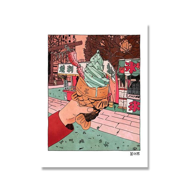 Cartoon Anime Multicolored Abstract Wall Art Canvas Painting Sunset Picture Ice Cream Posters and Print Kids Room Interior Decor No Frame