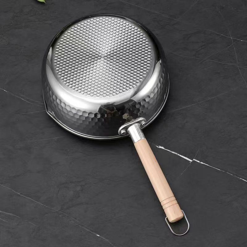 430 Stainless Steel Soup Pot Milk Pot Frying Pan Wok Wooden Handle Home Japanese Snow Pan Saucepan Utensils Kitchen Cookware