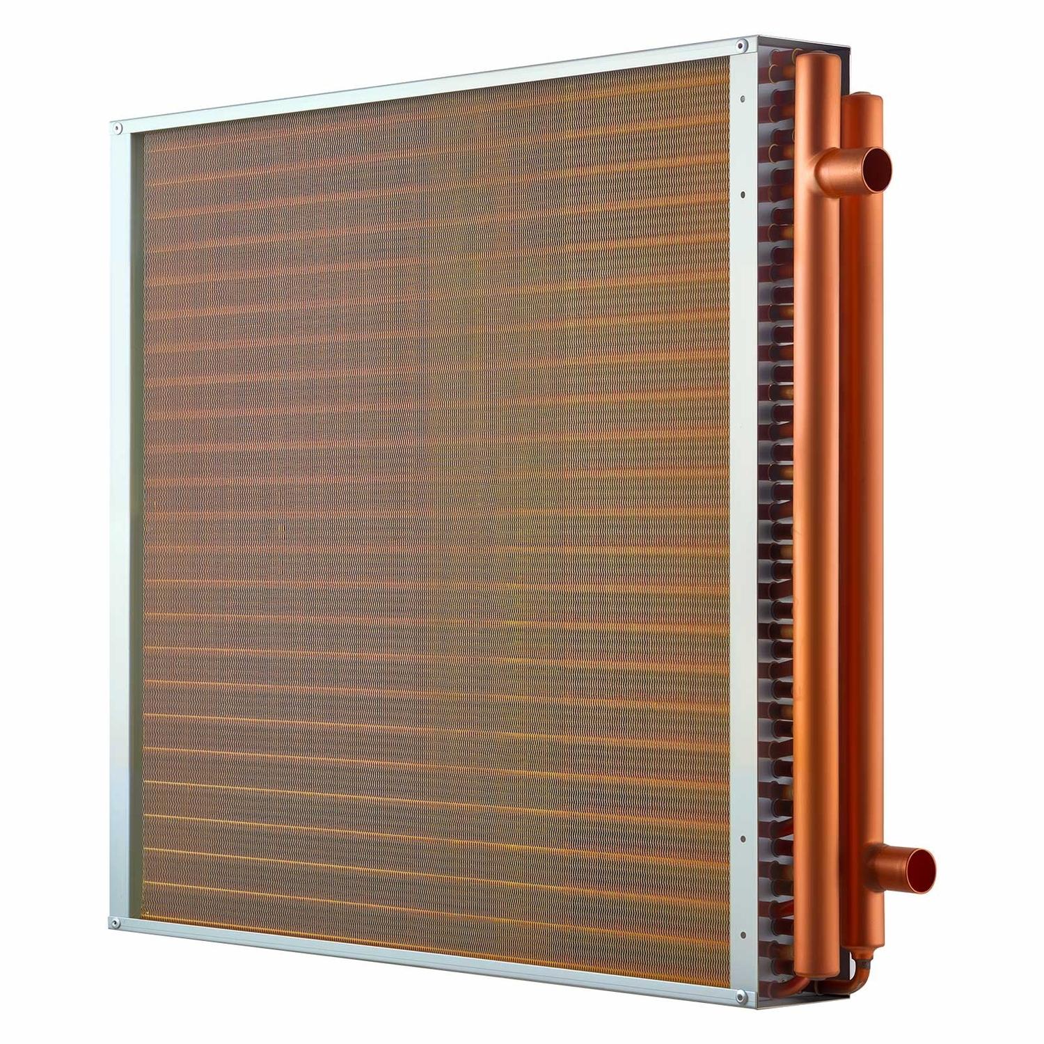 Víz-levegő hőcserélő, 610 x 610 mm bordás csöves HVAC hőcserélő tekercs rézcsövekkel és alumínium bordákkal, 225K BTU teljesítmény kültéri fa tüzeléshez