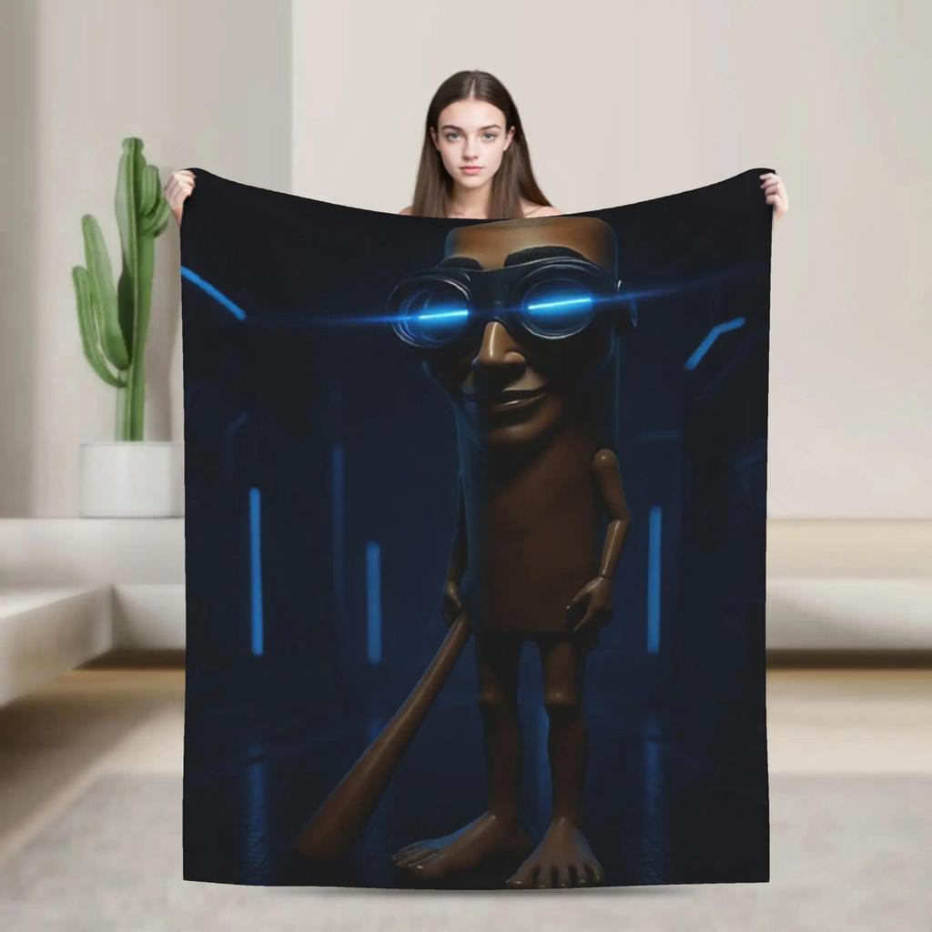 Soft Blanket for Adults Cartoon Shark with Blue Shoes Camping Throw Bedding Sofa Cover Trendy Street Design
