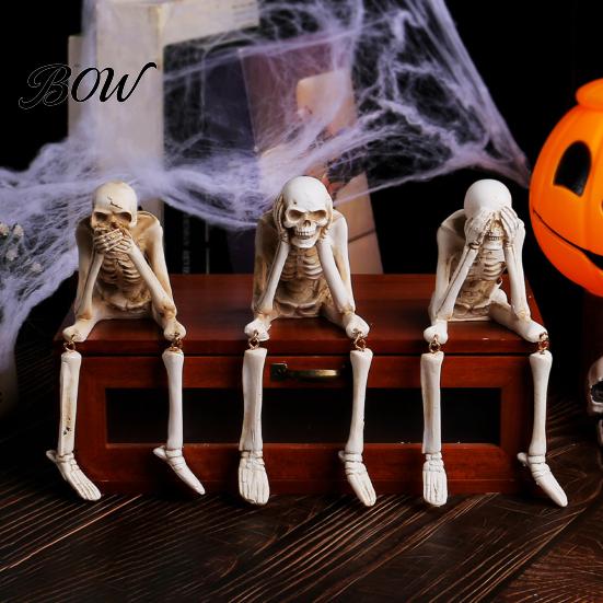 Spooky Halloween Party Supplies Skeleton Statue, See Speak Hear No Evil Figurines, Unique Statue Collectible Skull Decoration for Indoor Mantel Table
