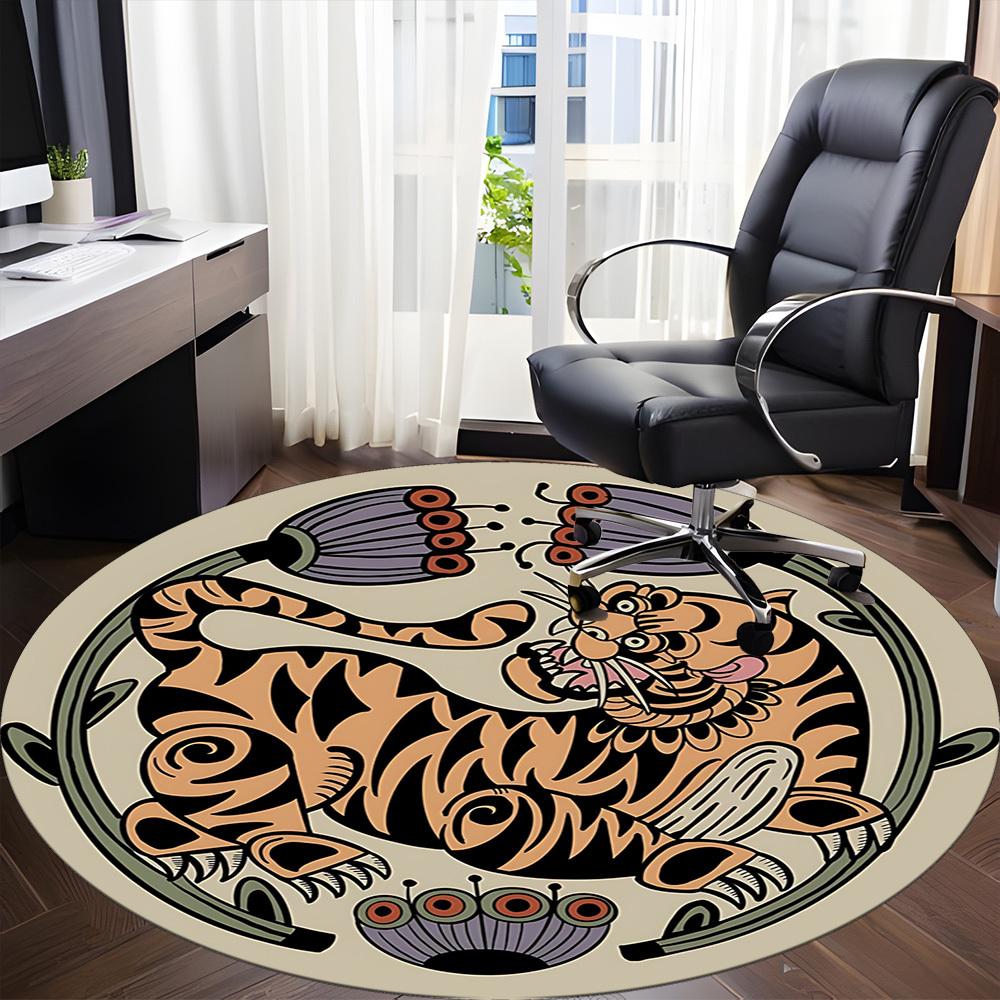 1pc Tiger Artwork Chair Carpet for Office, Round Non Slip Durable Large Size Office Carpet, Suitable for Office