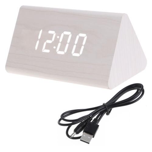 

Hot Voice Wooden Led Display Alarm Digital Triangular Desk Thermometer Clock
