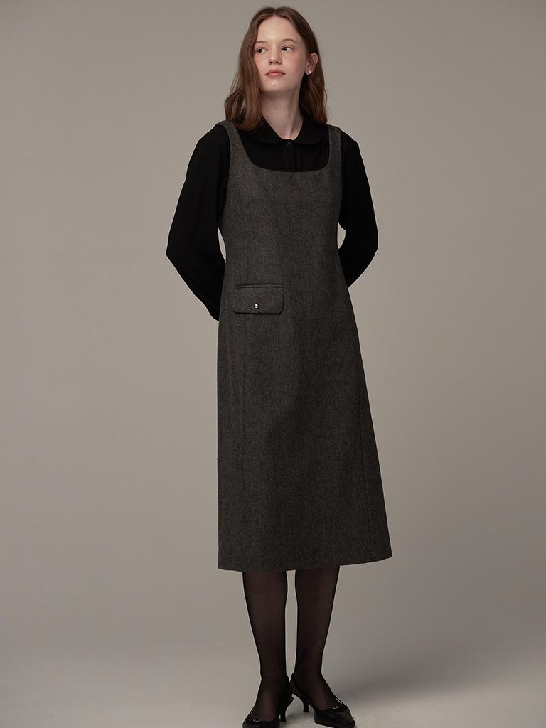 BEMUSE MANSION Velvet Piping Pocket Dress - Black