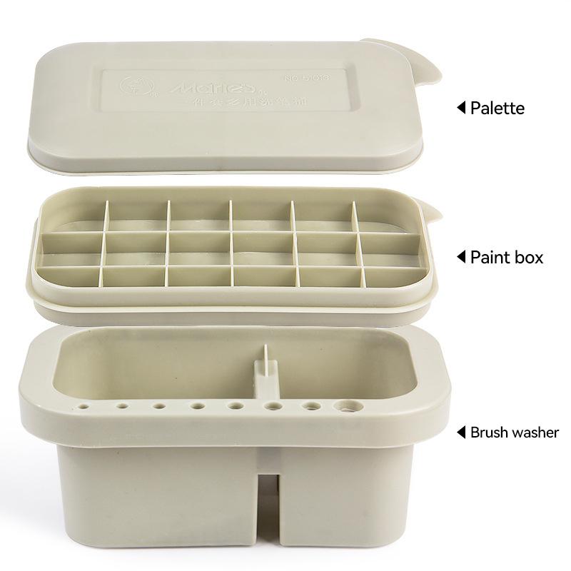3 IN 1 Multi-Use Paint Brush Basin with Brushes Holder Washer Trays Palette Box Paint Brush Cleaner Plastic Artist Cleaner Cup