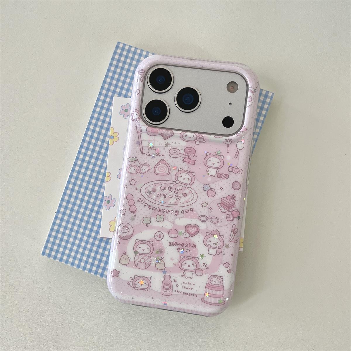 

Adorable Strawberry Kitten iPhone 14/13 Case - Fits Apple 17/16/15 PROMAX, Anti-Fall Protection iPhone 15 Pro