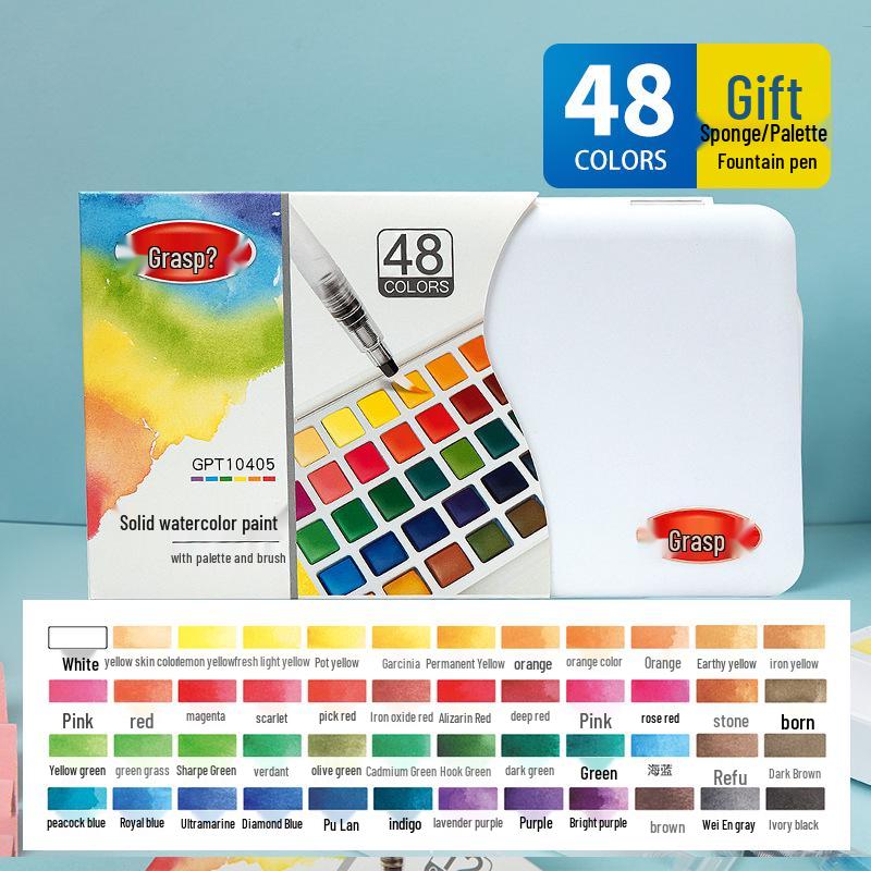 Fan-shaped Solid Watercolors: 24, 36, or 42 Gouache Colors for Students & Beginners