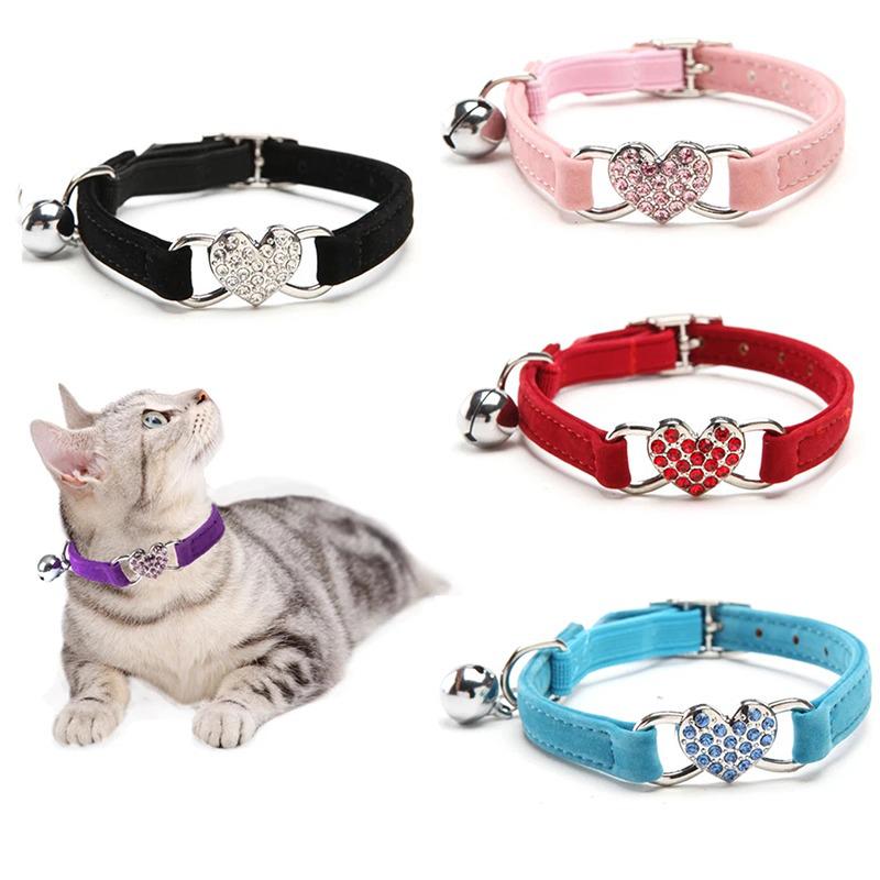 Heart Flocked Rhinestone Bell Cat Collar - Bestseller Pet Supplies In Stock