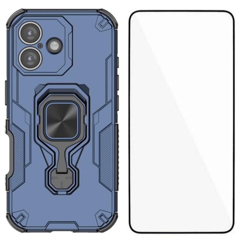 For iPhone 17 Phone Case WANLONFENG PC TPU Back Cover Kickstand with Tempered Glass