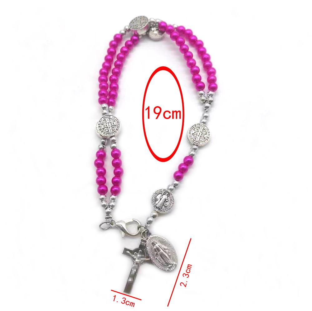 Bohemian Style Double-layer Pink Bead Exorcist Holy Brand Cross Pendant Weaving Ornament Bracelet for Saint