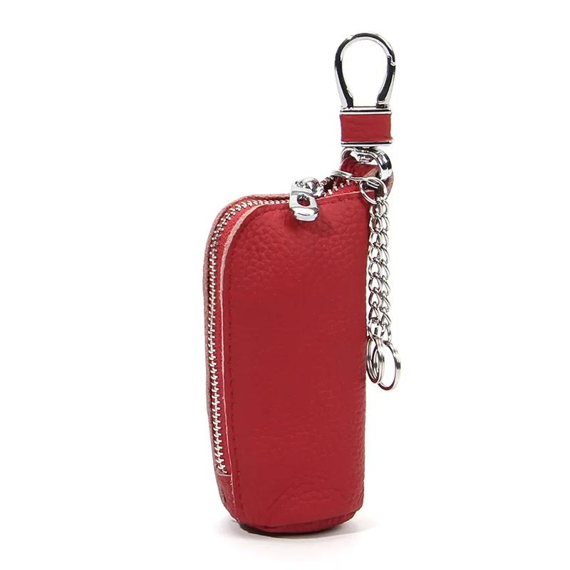 Women Genuine Leather Car Key Chain Wallet Waist Hanging Keys Pouch Zipper Closure Home Key Money Organizer Case