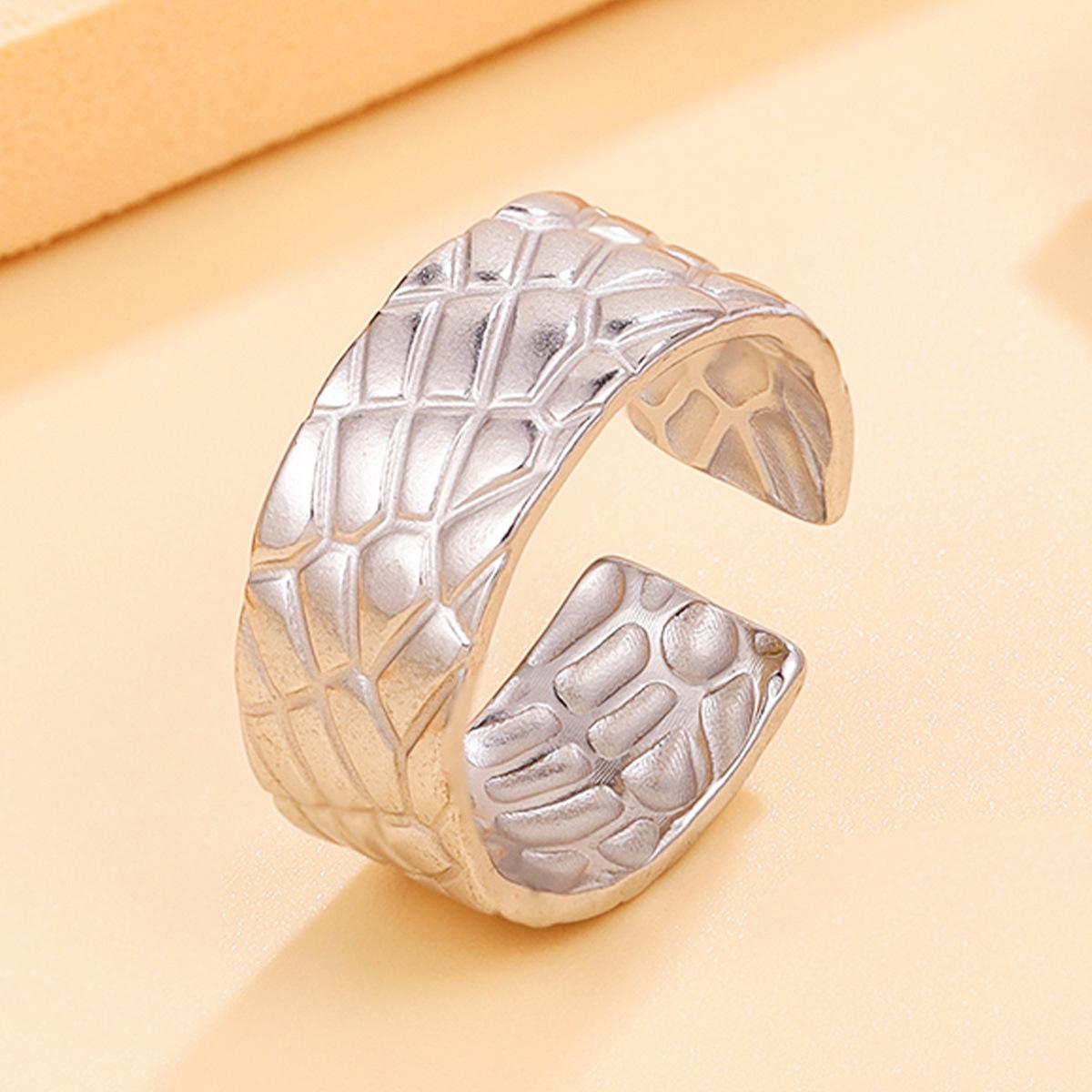 Personalized Geometric Wide Texture Open Ring for Women, 18K Gold Plated Stainless Steel Jewelry