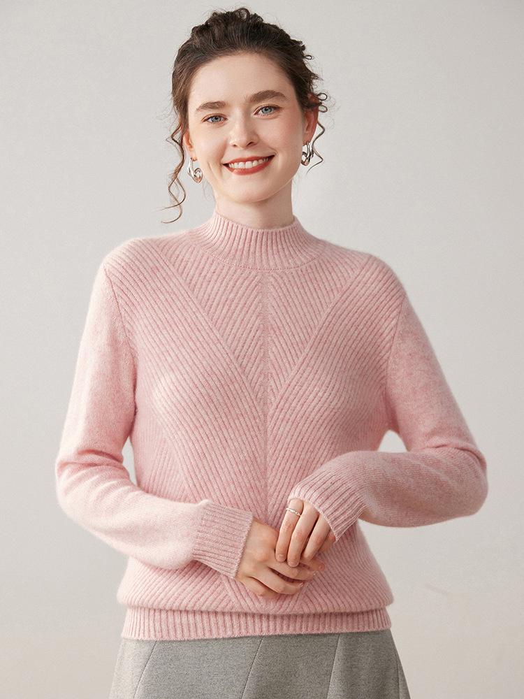 Women's Urban Casual Cashmere Sweater - Half-High Neck, Long Sleeve, Thick, Solid Color, Autumn/Winter Pullover Base Layer.
