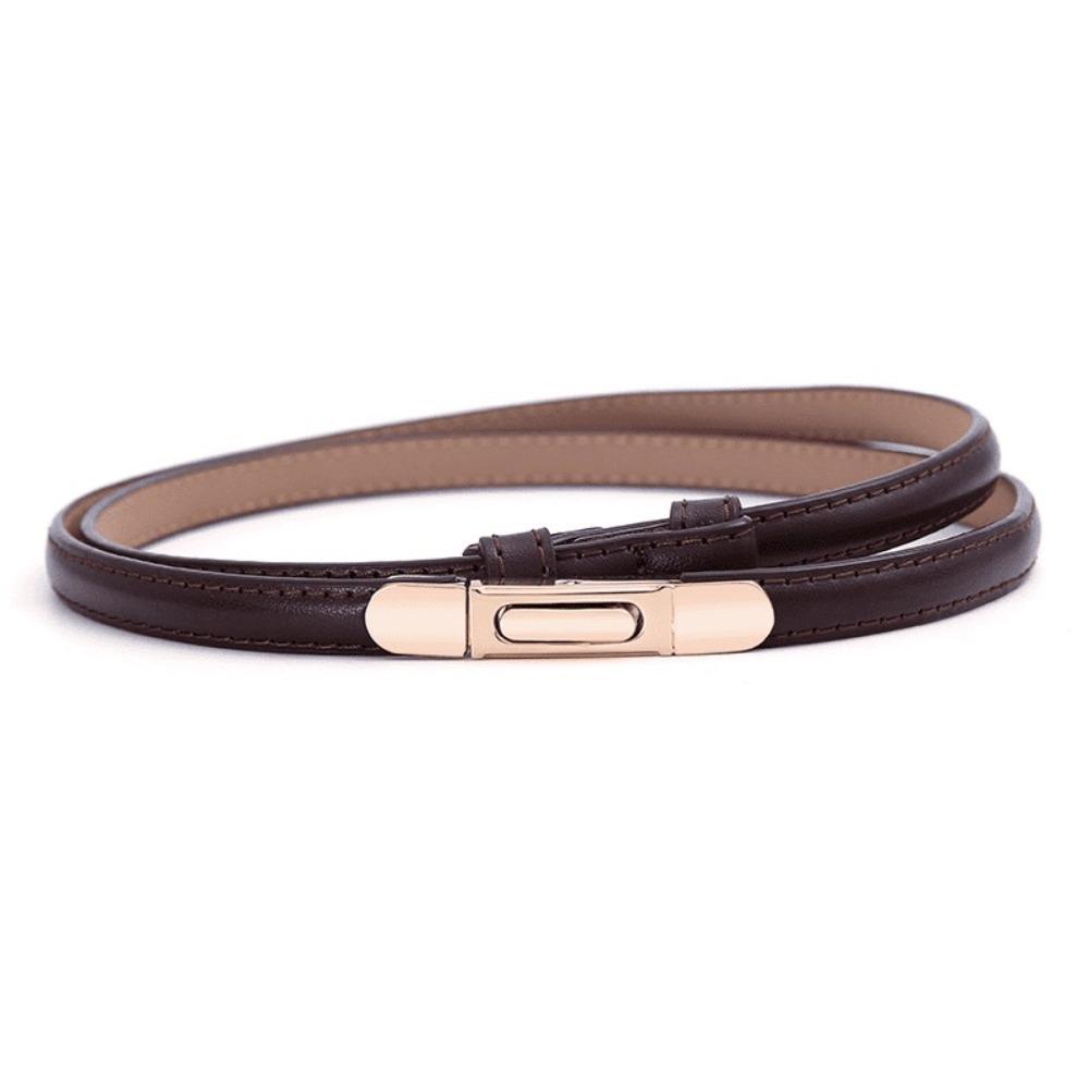 

Luxury Ladies Slim Waist Belt Retro Spring Buckle Design Leather Belt Adjustable Length Skinny Belt кавовий