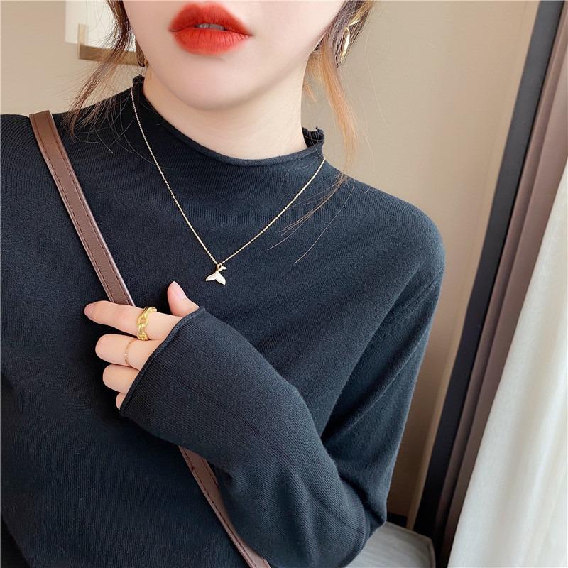 Spring and Autumn Knitted Sweater Top Women's New Semi-turtleneck Lazy Wind Loose Inside Long Sleeve Winter Bottom Sweater