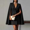 European and American Autumn Double-Breasted Cape Cloak Suit Dress for Women