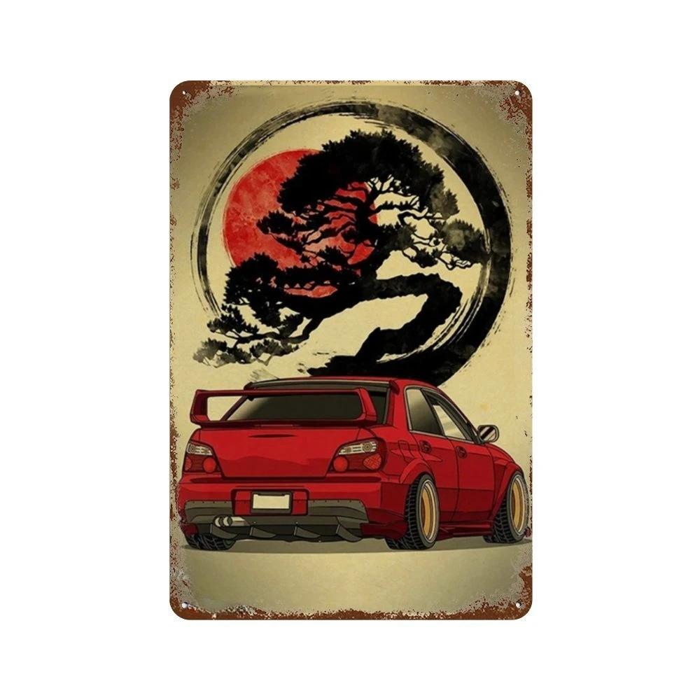 Auto Giapponesi d'Epoca Samurai Poster Latta Metallo Cartello Targhetta Giappone Corse Casa Club Jdm Auto Gtr Anime Luna Decorazione Murale Estetica