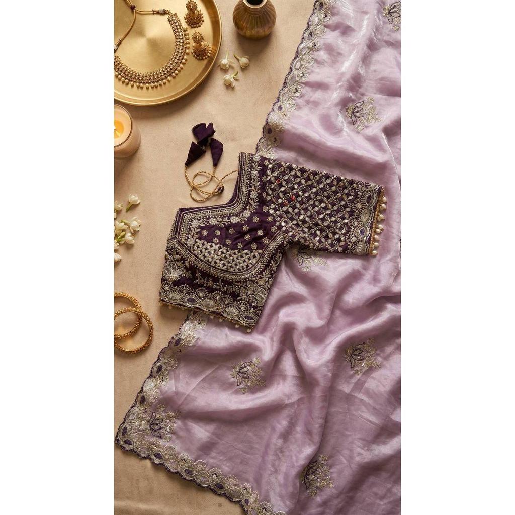 New Trending Ready-Made Mirror Blouse Saree Collection