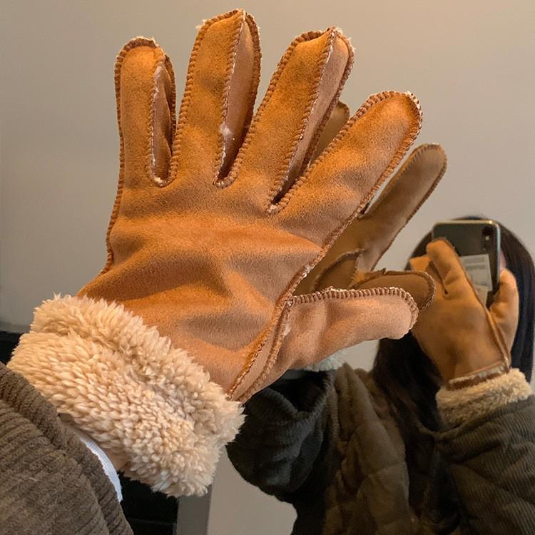 Neukundenrabatt - Damen Wildlederhandschuhe im amerikanischen Retro-Stil: Warm, gefüttert, winddicht für Herbst & Winter