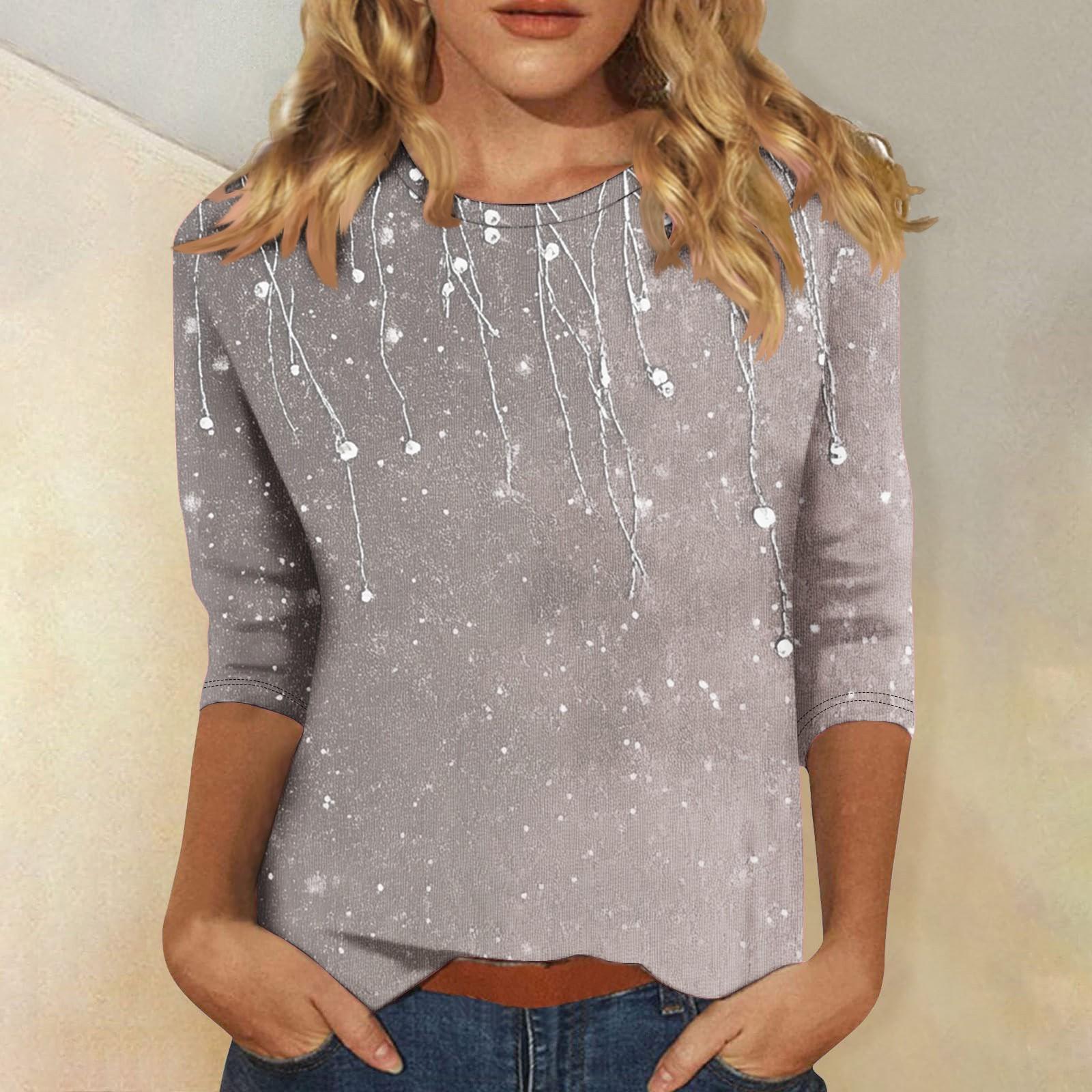 

Женская мода повседневная три четверти рукава цветочный принт горловина топ XXL красный