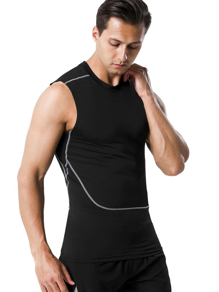 Men's compression vest, high elasticity round neck sweat absorbing quick drying sleeveless T-shirt, suitable for men's fitness training