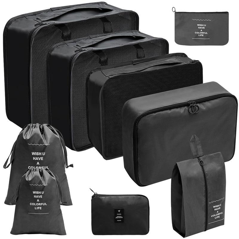 Travel Storage Set: Foldable Toiletry, Makeup, Clothes, Shoes, Digital Accessories, and Drawstring Luggage Bags.