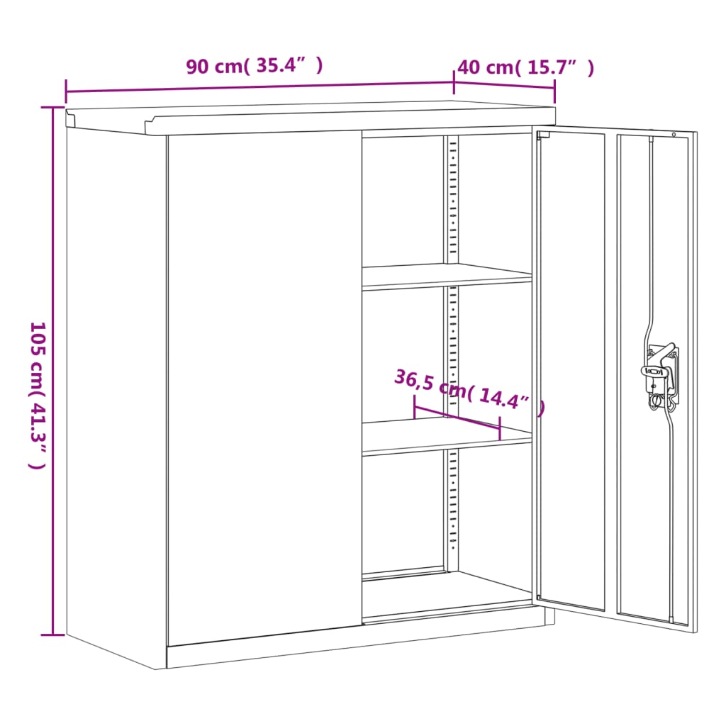 Filing Cabinet Black 90x40x105 cm Steel